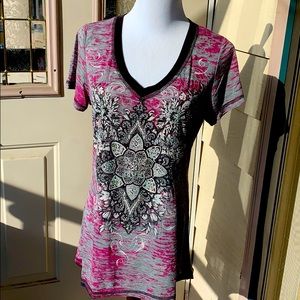 Pink/gray beautiful bling top by Vocal women’s XL